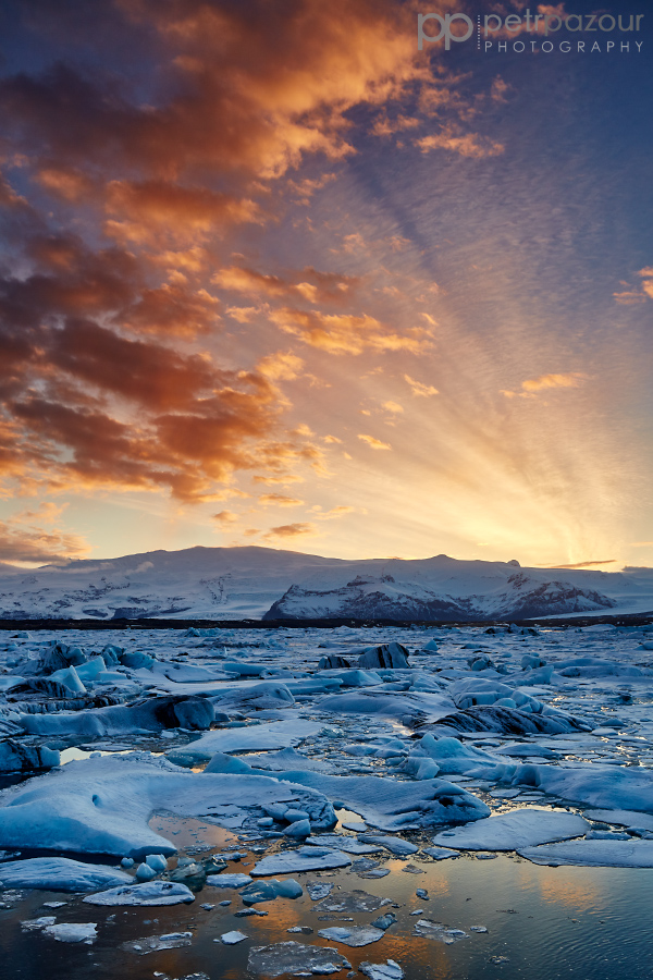 Západ slunce v Jökulsárlónu